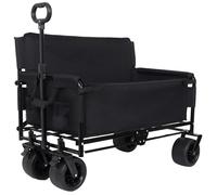 Chariot de Plage Pliable 2-en-1 avec Banc Intégré, Chariot de Jardin Robuste Capacité 180kg, Wagon Tout-Terrain avec Roues en PU et Freins, Chariot de Transport pour Camping, Sport