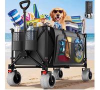 Chariot de plage pliable 200L, charge 150kg, frein, poignée réglable, sac latéral 25L, plage, parc, courses, camping