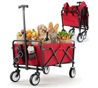 Chariot de Plage Pliable Poignée Réglable Chariot de Jardin Chariots de Transport pour Transport, Plage, Camping, Courses, Chariot de Jardinage Chariot à roulettes avec Jusqu’à 60KG (Rouge)