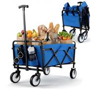 Chariot de Plage Pliable Poignée Réglable Chariot de Jardin Chariots de Transport pour Transport, Plage, Camping, Courses, Chariot de Jardinage Chariot à roulettes avec Jusqu’à 60KG (Bleu)