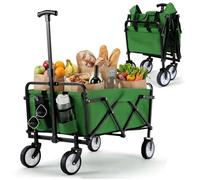 Chariot de Plage Pliable Poignée Réglable Chariot de Jardin Chariots de Transport pour Transport, Plage, Camping, Courses, Chariot de Jardinage Chariot à roulettes avec Jusqu’à 60KG (Vert)