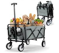 Chariot de Plage Pliable Poignée Réglable Chariot de Jardin Chariots de Transport pour Transport, Plage, Camping, Courses, Chariot de Jardinage Chariot à roulettes avec Jusqu’à 60KG (Gris)