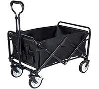 Chariot de plage pliable pour camping, sports et tanière - Chariot de transport portable Heavy-Du (noir)