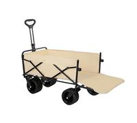 Chariot de plage pliable robuste avec 4 roues, poignée réglable et porte-gobelets - Idéal pour le camping, le shopping, les festivals et les aventures en plein air - Couleur kaki - Pneus de 20,3 cm