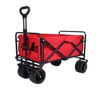 Chariot de plage pliable robuste avec capacité de 100 L avec grandes roues universelles silencieuses, chariot de traction pliable tout terrain avec 2 poches (rouge)
