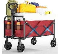 Chariot de plage pliable XL - Charge maximale : 172 kg - Chariot de plage pliable avec roues pivotantes à 360° - Pour camping, shopping, jardin, 73 x 46,5 x 89,5 cm - Rouge