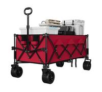 Chariot De Plage Polyvalent Résistant, Pliable avec Roues Tout-Terrain & Porte-Gobelets, Chariot Long Extra pour Sable
