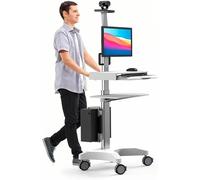 Chariot de poste de travail médical mobile avec support de moniteur, plateau de clavier et roues pour hôpital et clinique