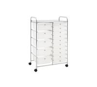 VEVOR Chariot de Rangement à 15 Tiroirs en PP Double Rangée avec Roulettes, Cadre en Acier Chromé, pour Bureau, Salle de Classe, Atelier, Loisirs Créatifs, Studio, 4 Roulettes Pivotantes 2 avec Frein