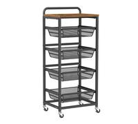 Chariot de Rangement 5 Niveaux - VASAGLE - Paniers Extractibles - Roulettes - Marron Rustique/Noir