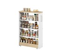 Chariot De Rangement 55x20x85cm,Meuble Étroit Blanc Aspect Bois À Roulettes,4 Étagères Ajustables,Parfait Pour Cuisine&Salle De Bain