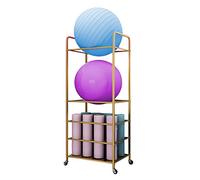 Chariot de rangement à 3 niveaux pour tapis de yoga, support de sol pour ballons de yoga et rouleaux en mousse, garage/fitness studio nizer avec roues verrouillables (doré)