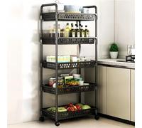 Chariot de rangement à étages avec roulettes - Chariot de rangement multifonction à suspendre pour cuisine, garde-manger, salle de bain (noir, 40 x 25,5 x 130 cm)