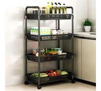 Chariot de rangement à étages avec roulettes - Chariot de rangement multifonction à suspendre pour cuisine, garde-manger, salle de bain (noir, 40 x 25,5 x 102 cm)