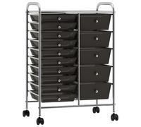 Chariot de Rangement à Roulette, Tour de Rangement Mobile Desserte à Roulettes à 15 tiroirs XXL Noir Plastique