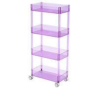 Chariot de rangement à roulettes 360° en acrylique, chariot de rangement pour buanderie, chariot de rangement sur pied, étagère mobile à 4 niveaux, montage rapide, 15,7 x 34 x 8,7 x 36,2 cm (viol