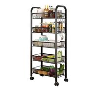 Chariot de Rangement à roulettes 5 Niveaux, de Fin en Métal sur roulettes, Beauté avec 4 Crochets, Panier Maille étroite pour Cuisine, Salle Bain, Bureau, Noir