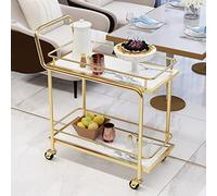 Chariot de rangement à roulettes à 2 niveaux - Chariot de service polyvalent pour vin, bière, thé, café et desserts - Chariot de cuisine blanc avec poignée facile à saisir pour un transport pratique