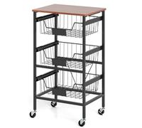 Chariot de Rangement à roulettes à 4 ou 5 Niveaux pour Cuisine, avec Dessus en Bois, paniers coulissants, étiquettes à Craie à Faire soi-même, Roues verrouillables, étagère de Rangement mobi