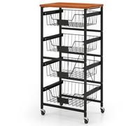Chariot de Rangement à roulettes à 4 ou 5 Niveaux pour Cuisine, avec Dessus en Bois, paniers coulissants, étiquettes à Craie à Faire soi-même, Roues verrouillables, étagère de Rangement mobi