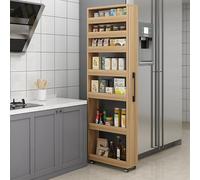 Chariot de rangement à roulettes à 7 niveaux avec roulettes, étagère à épices en bois mince et étagère mobile pour cuisine, salle à manger, buanderie, support à roulettes étroit avec solutions de
