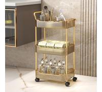Chariot de rangement à roulettes en acrylique doré à 3 niveaux avec roues verrouillables pour salle de bain et cuisine avec poignée, solutions d'étagères élégantes et fonctionnelles
