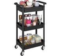 Chariot de rangement à roulettes en plastique à 3 niveaux pour livres, beauté, artisanat, maquillage, jouets avec étagères en plastique, chariot de rangement utilitaire roulant pour salle de bain