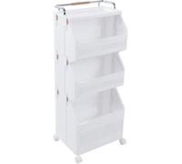 Chariot de rangement à roulettes multifonction avec 4 roues, panier à linge pliable pour salle de bain, buanderie, salon, cuisine (3 niveaux)