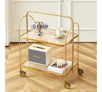 Chariot de rangement à roulettes, organiseur mobile en verre avec roulettes, étagère de salle de bain à 2 niveaux, table d'appoint polyvalente pour salon ou salle à manger