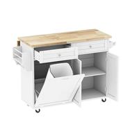 Chariot de Rangement à roulettes Poubelle de Cuisine inclinable, Rangement de 10 gallons, îlots de Rangement, Chariots Mobiles avec Support à épices Chariot Rangement(White)