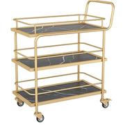 Chariot de rangement à roulettes verrouillables - Chariot de service à 3 niveaux pour et salon, étagère polyvalente en bois et métal, finition noire