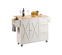 VEVOR Îlot Central 115x39 cm Desserte de Cuisine à Roulettes 1 Armoire 3 Tiroirs Meuble de Cuisine avec Plan de Travail en Bois Abattant 115x29 cm Porte-Épices Porte-Serviettes Rangement Bar Cuisine