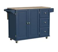 Chariot de Rangement Chariot de Cuisine avec Dessus en Bois et abattant, Bar de Petit-déjeuner, îlot de Cuisine, Maison décontractée Chariot à roulettes(Blue)