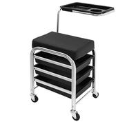 Chariot de rangement, chariot de manucure pour salon et maison avec 3 compartiments de rangement, hauteur réglable jusqu'à 77 cm et 4 roulettes pour outils cosmétiques pour pédicure, manucure,