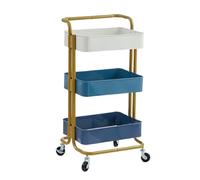 Chariot de Rangement Chariot Utilitaire Roulant À 3 Niveaux, De Rangement for Bureau, Maison, Cuisine Étagère de Cuisine(Blue+White)