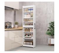 Chariot de rangement compact à 7 niveaux à roulettes - Étagère à épices autoportante blanche avec roulettes, organisateur de garde-manger polyvalent pour la maison, le placard et la cuisine (25 x 55 x