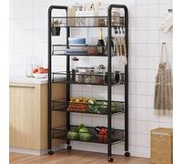 Chariot de rangement de cuisine à 5 niveaux en métal sur roulettes, étagères roulantes pour fruits, légumes, collations, pain - 44 x 27 x 64 cm