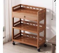 Chariot de Rangement de Cuisine en Bambou, Chariot Roulant à 3 Niveaux, Chariot Utilitaire Mobile avec tiroir et roulettes verrouillables pour Salle de Bain, Cuisine, Salon