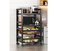 Chariot de rangement de cuisine en métal à 5 niveaux avec paniers métalliques amovibles et roues - Design peu encombrant pour fruits et légumes - Polyvalent pour la maison et le garde-manger