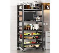 Chariot de rangement de cuisine en métal à 5 niveaux avec paniers métalliques amovibles et roulettes - Gain de place pour les fruits et légumes Parfait pour les petites cuisines et mobilité facile