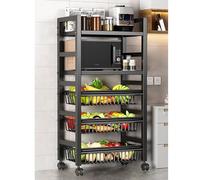 Chariot de rangement de cuisine en métal à 5 niveaux avec paniers métalliques amovibles et roulettes - Gain de place pour fruits et légumes Parfait pour la maison et le garde-manger