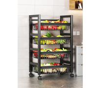 Chariot de rangement de cuisine en métal à 5 niveaux avec paniers métalliques amovibles et roulettes - Design peu encombrant pour fruits et légumes - Mobile pour la maison et le garde-manger