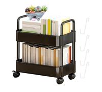 Chariot de rangement de livres roulants-organisateur à 2 niveaux, étagère à roulettes | Bibliothèque mobile pour collations, artisanat, jouets, espace de vie, bibliothèque de maison, coin de lecture
