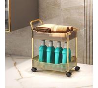 Chariot de Rangement en Acrylique avec Roues Verrouillables, Chariot Utilitaire Roulant pour Salle de Bain, Cuisine, Salon, Bureau, Étagères Transparentes avec Cadre Acier Inoxydable(Gold,2 Tier)