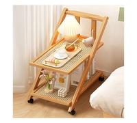 Chariot de rangement en bois avec plan de travail en rotin, table d'appoint pliable sur roulettes Jaune 2 niveaux