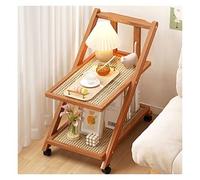 Chariot de rangement en bois multicouche avec comptoir en rotin et table d'appoint pliable pour salon, chambre à coucher, cuisine, marron, 2 couches