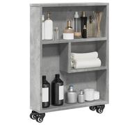 Chariot de rangement étroit gris béton 48 x 13 x 68 cm en bois avec 4 roulettes pivotantes, 3 compartiments pour cuisine, salle de bain, bureau, organisateur polyvalent