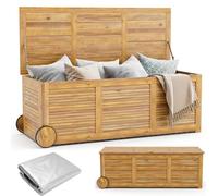 Chariot de rangement extérieur avec roulettes 180 L - Récipient en bois d'acacia pour terrasse - Boîte de rangement avec poignée latérale - Organisateur de jardin pour utilisation dans la cour et