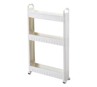 Chariot de rangement fin à 3 niveaux sur roulettes - Étagère à roulettes peu encombrante pour cuisine, salle de bain et bureau - Plastique blanc