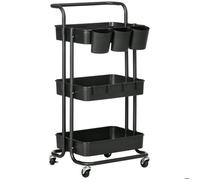 HomCom Chariot 3 niveaux – Rangement, roulettes, 4 crochets, 3 boîtes amovibles – Noir